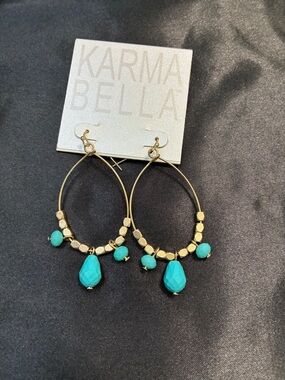 Karma Bella Gold Hoop Earrings with Turquoise Drops